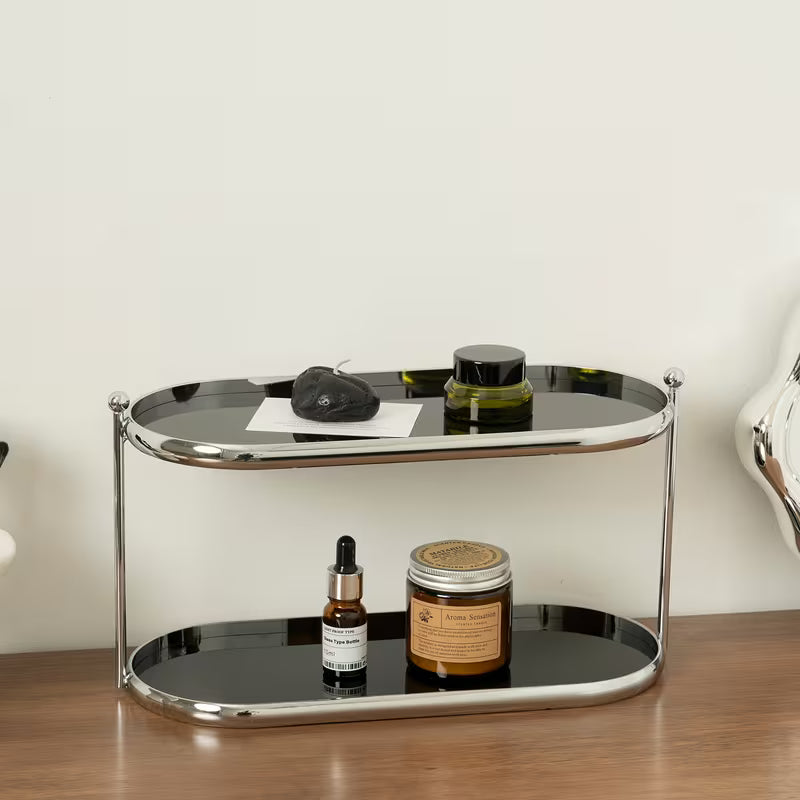 Tiered Acrylic and Metal Standing Shelf Rack for Bathroom and Vanity