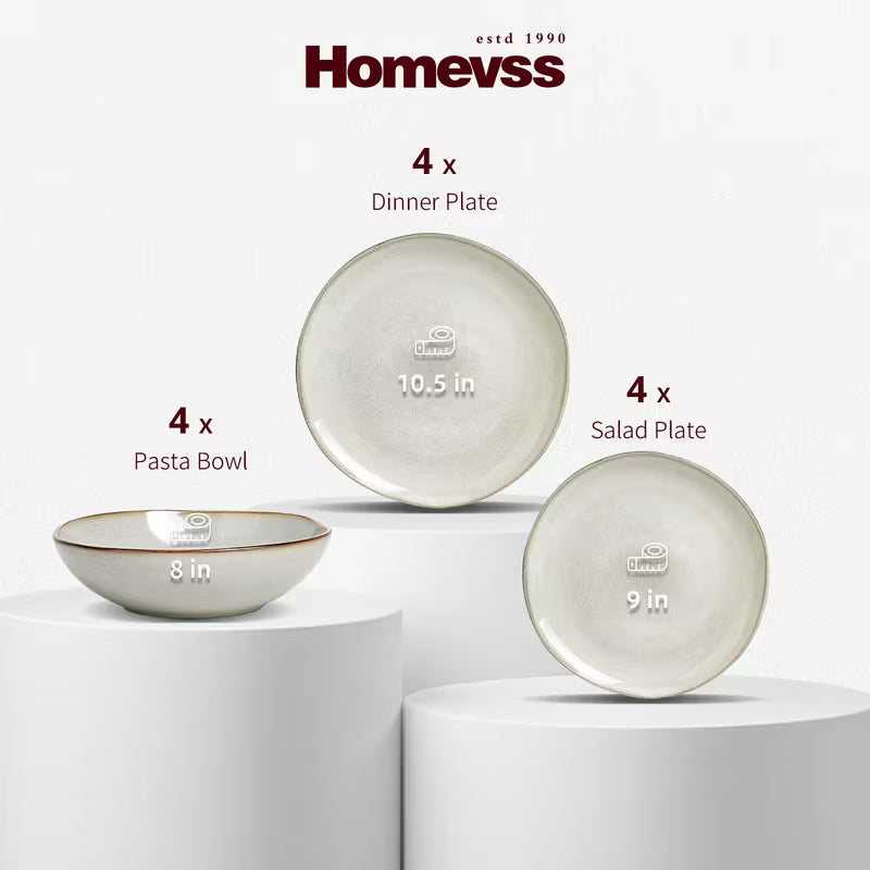 12-Piece Stoneware Dinnerware Set Service for 4