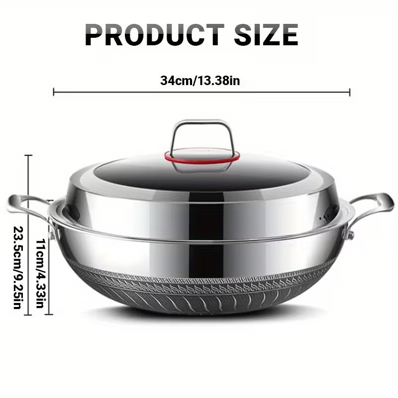 13.4-Inch Stainless Steel Double-Handled Soup Pot and Frying Pan with Lid