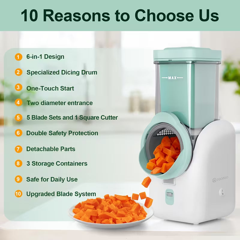 6-in-1 Electric Powered Cheese Grater Food Dicer Slicer