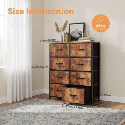 8-Drawer Metal Frame Dresser Wall-Mountable High-Feet Quick-Assembly Bedroom Storage
