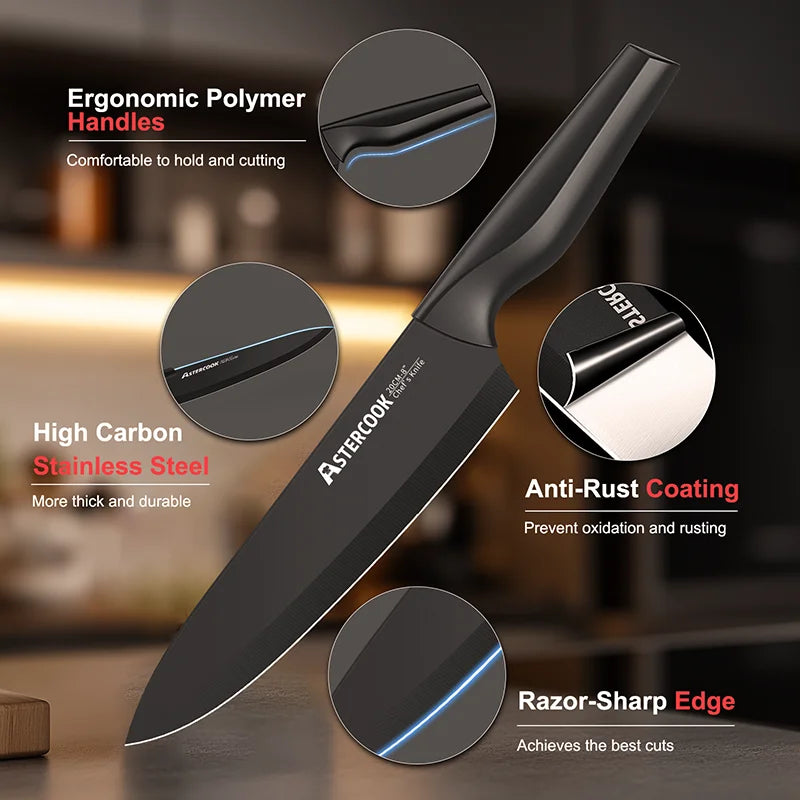 15-Piece Kitchen Knife Set with Block & Built-in Sharpener – Dishwasher Safe German Stainless Steel Knives