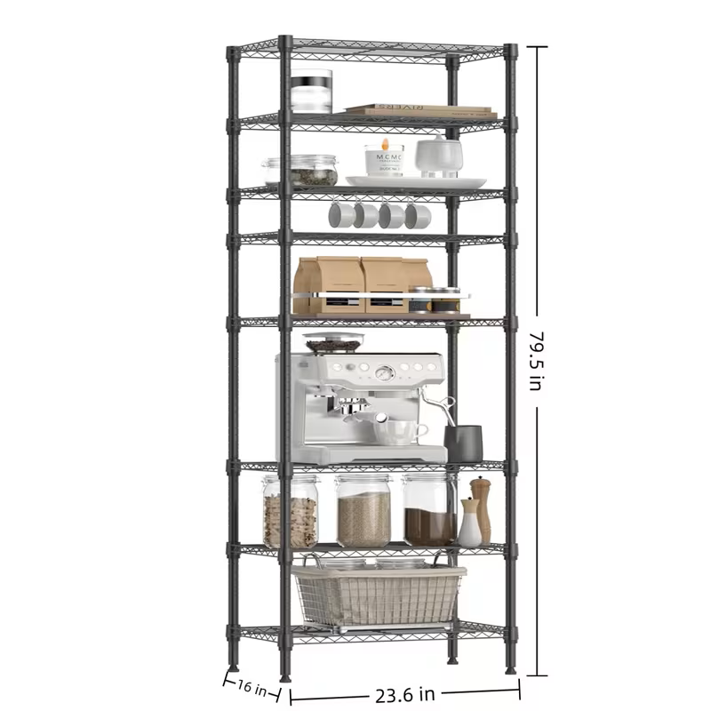 3/4/5/6/7/8 Tier Storage Shelves-Adjustable Wire Shelving Rack-Multi Sizes