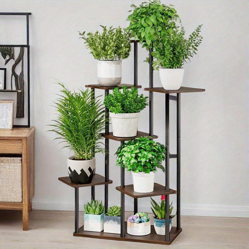 5-Tier Metal Plant Stand with Wheels, Rolling Indoor Outdoor Planter Shelf
