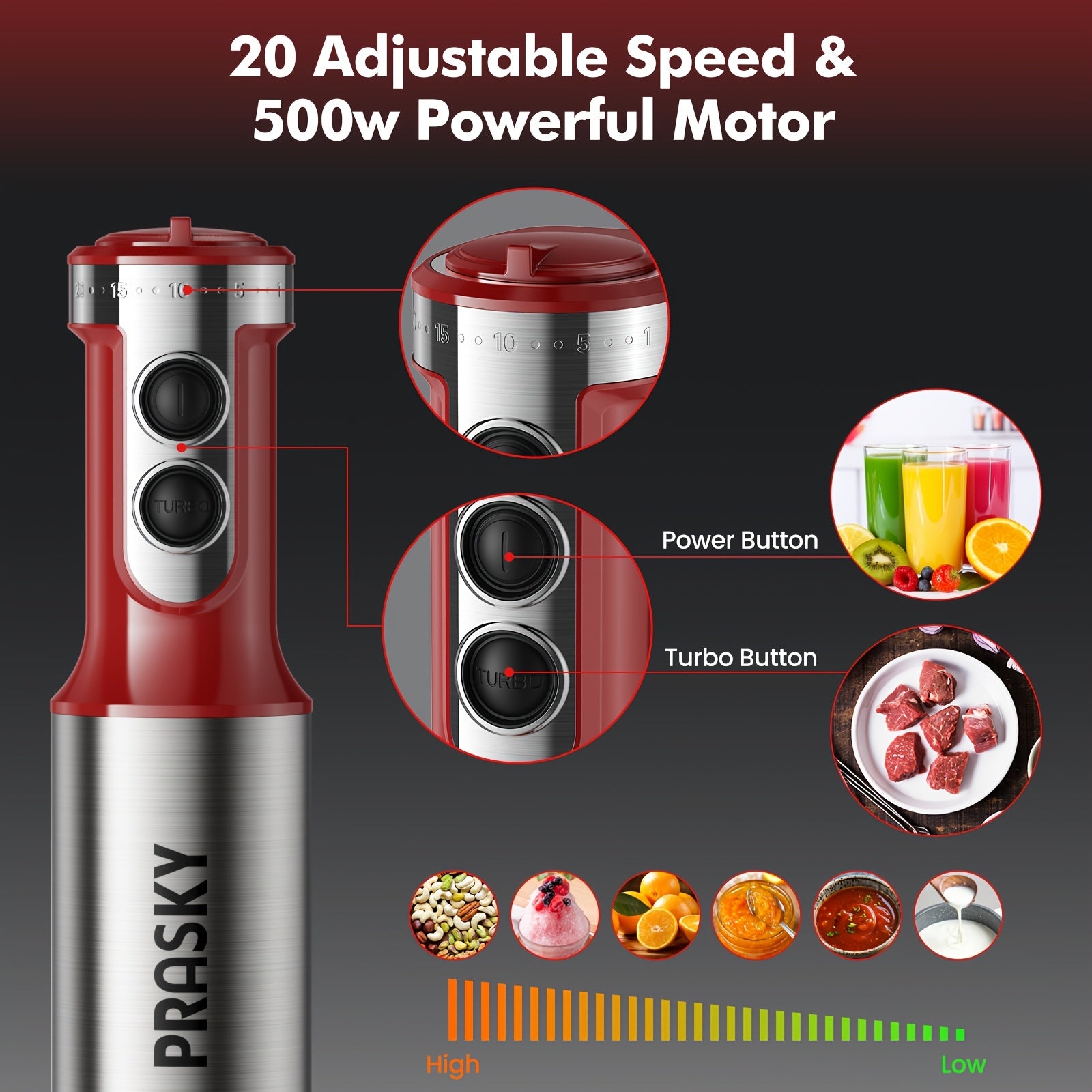 5-in-1 Handheld Stick Blender Immersion Mixer Whisk Chopper Kitchen Set