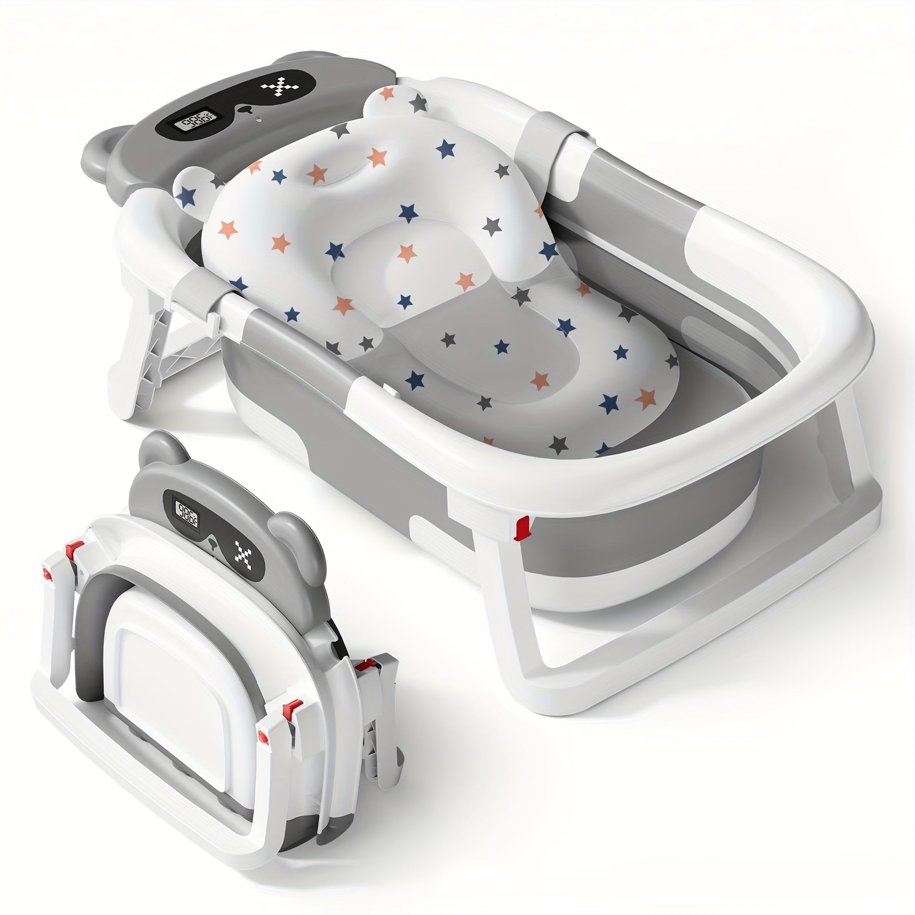 Foldable Baby Bathtub with Thermometer Soft Cushion Portable Baby Bath Tub