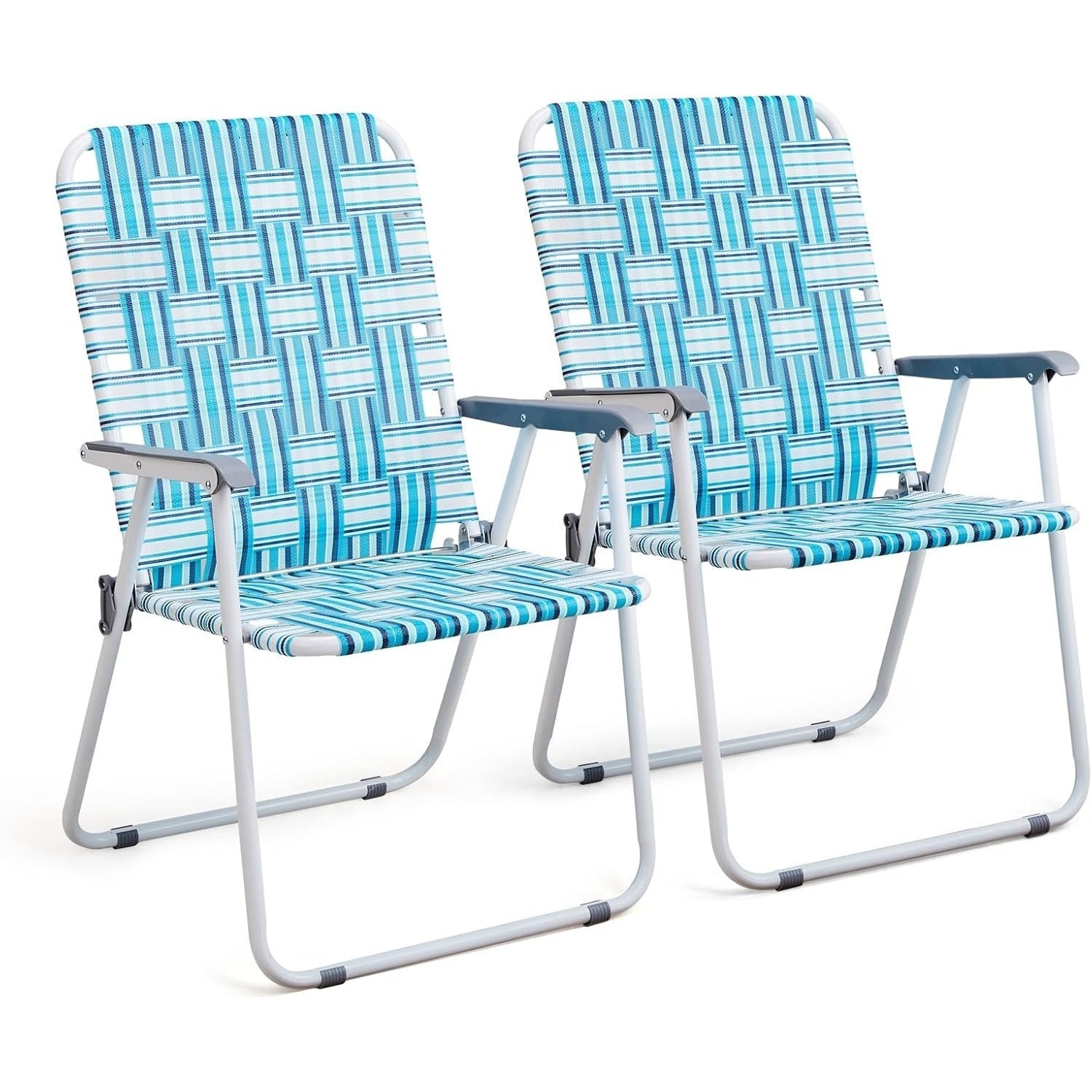 Set of 2 Folding Beach Chairs Portable Webbed Patio Lawn Camping Outdoor Steel Frame