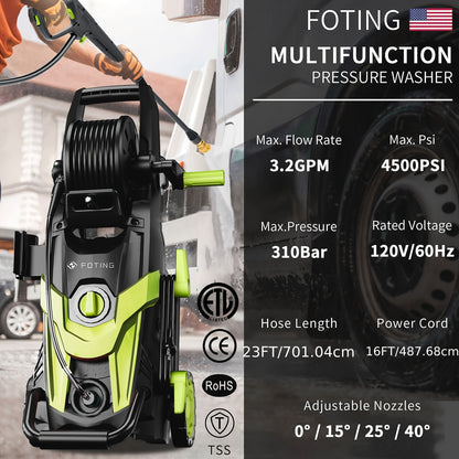 Electric Pressure Washer 4500 PSI 3.2 GPM w/ Foam Cannon Hose Reel