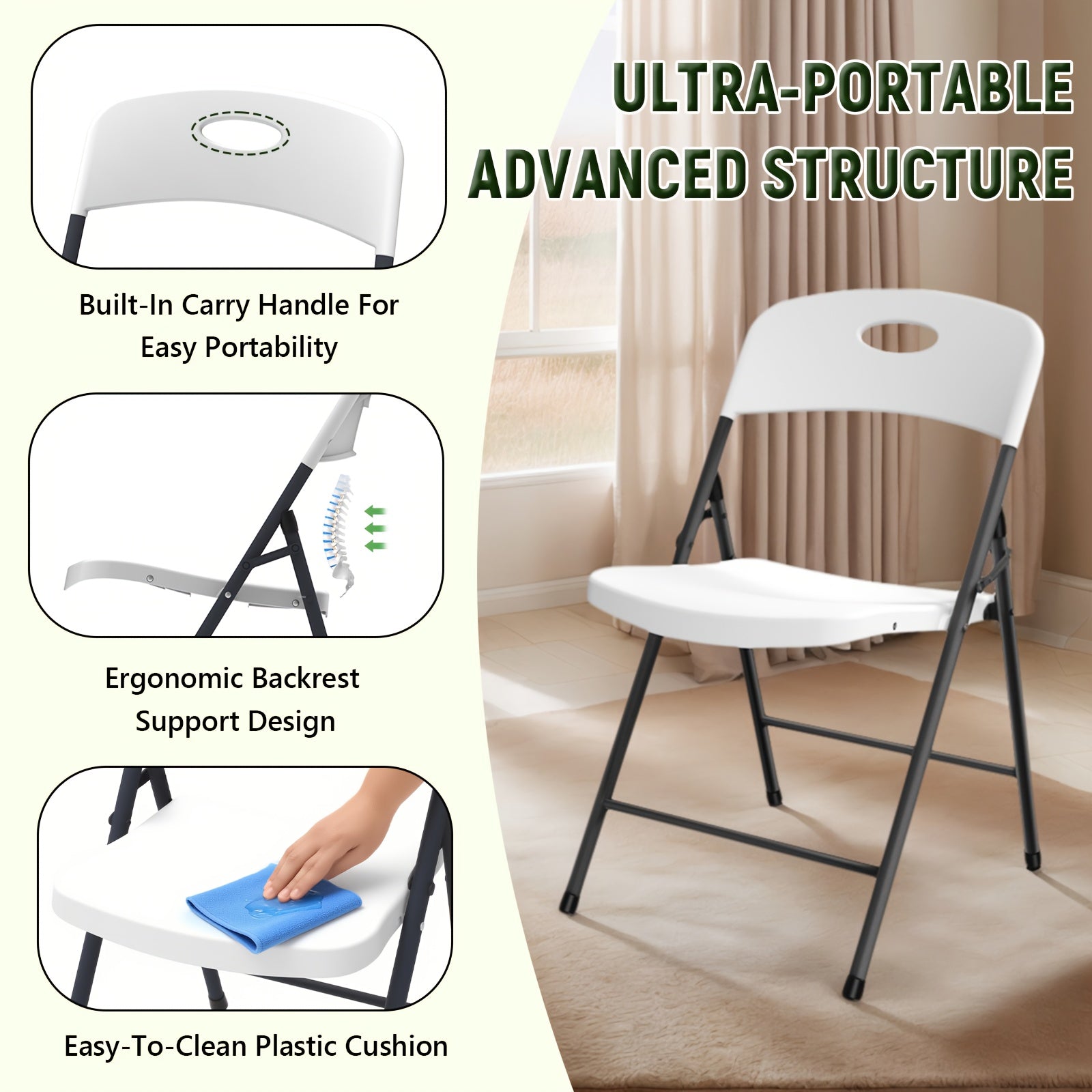 2/4/6 Pack White Plastic Folding Chairs Heavy Duty Metal Frame Indoor Outdoor