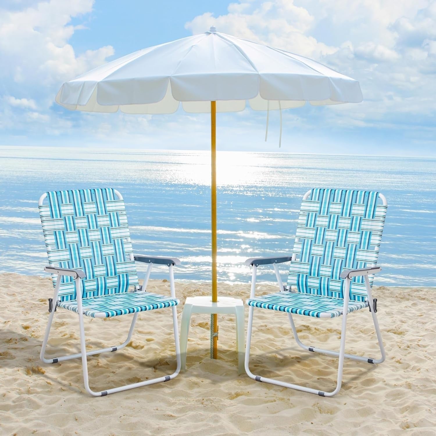 Set of 2 Folding Beach Chairs Portable Webbed Patio Lawn Camping Outdoor Steel Frame