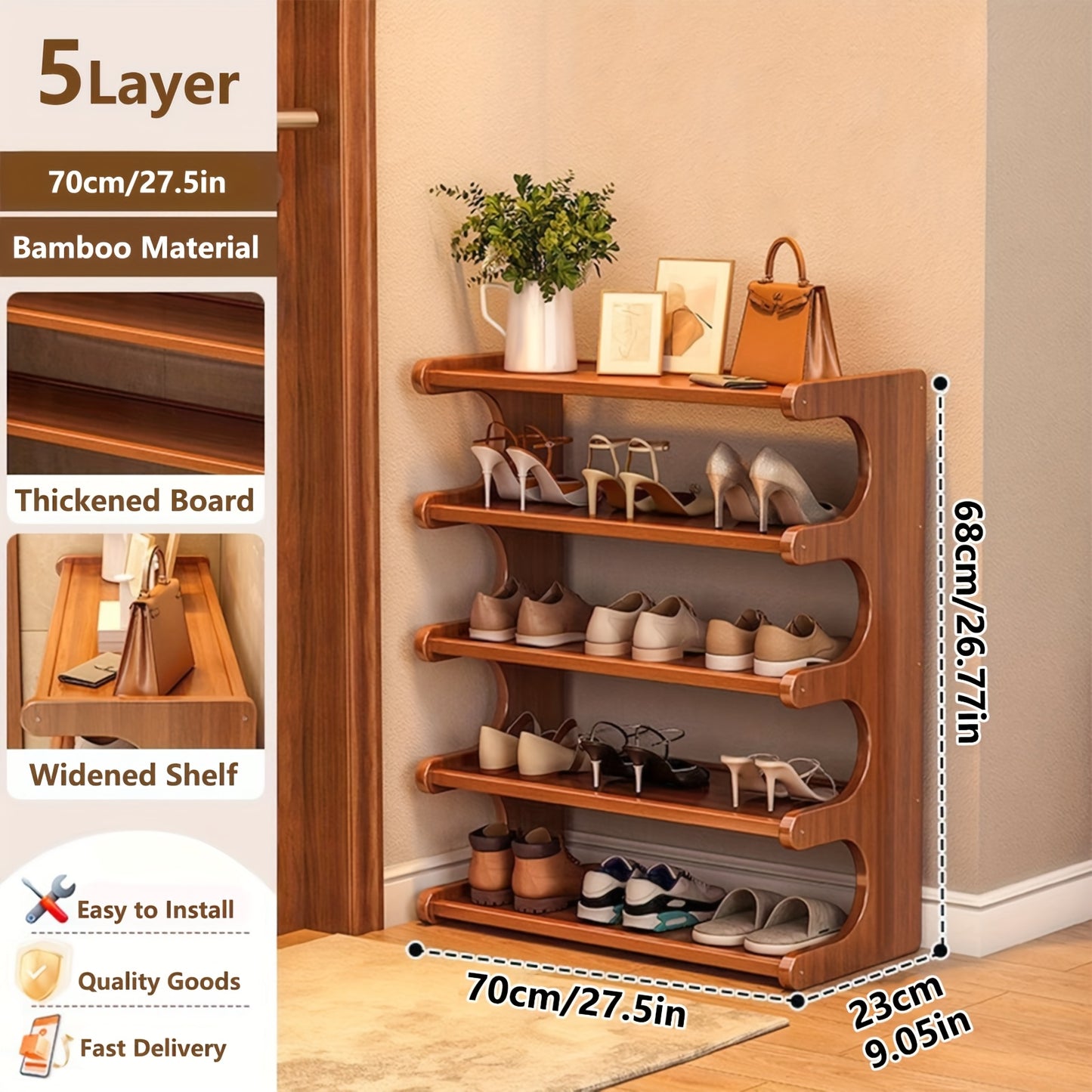 5/6 Tier Bamboo Shoe Rack Organizer Wooden Shelf Entryway Space Saving