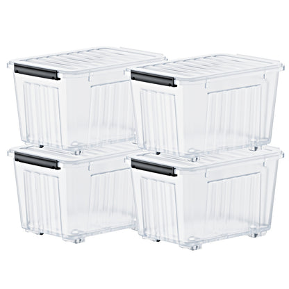 72QT Storage Box with Wheels & Lid – Stackable Heavy Duty Organizer 4-6-Pack