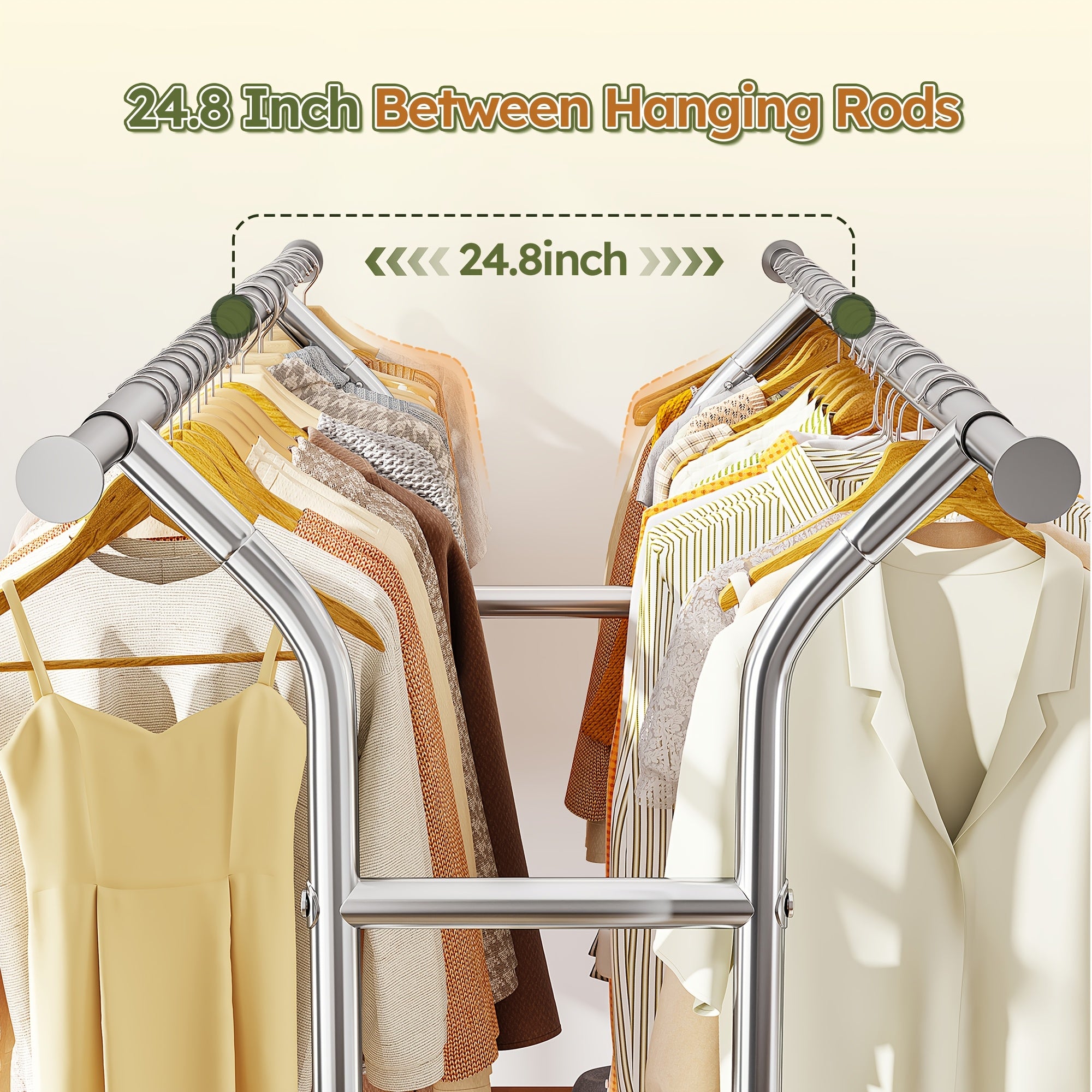 Raybee 74" Heavy Duty Clothes Rack Double Rod Garment Rack 630LBS w/Wheels