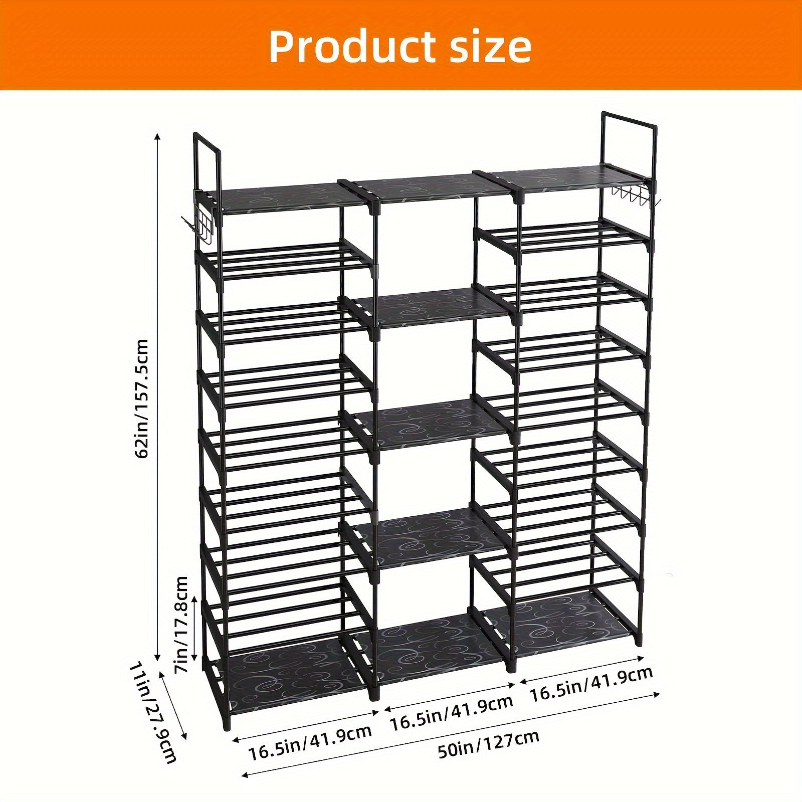 Multi Layers - Shoe Rack Organizer Column Storage Shelf Entryway w/ Hooks