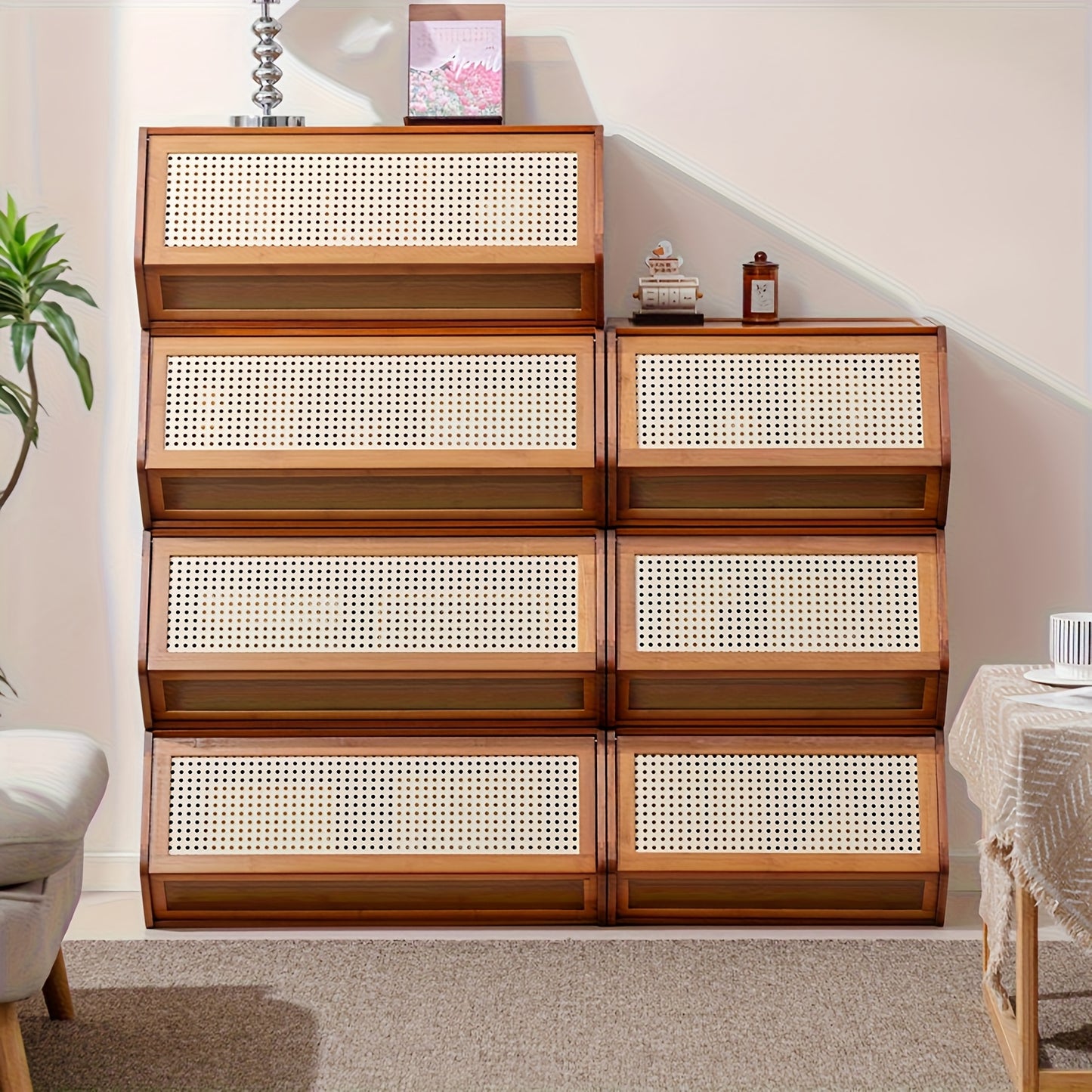 Thin Bamboo Shoe Cabinet with 3 Flip Drawers – Narrow Shoe Storage Organizer