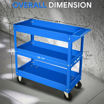 3-Tier Rolling Tool Cart with Wheels, Steel Utility Storage Cart