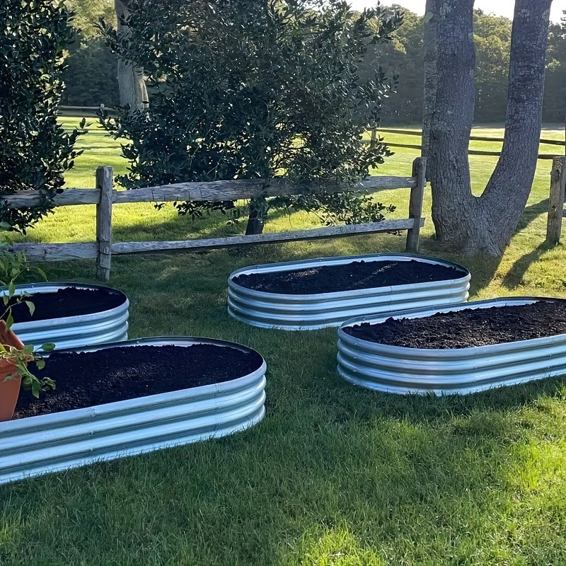 4x2x1FT Galvanized Raised Garden Bed Kit Oval Metal Planter Box