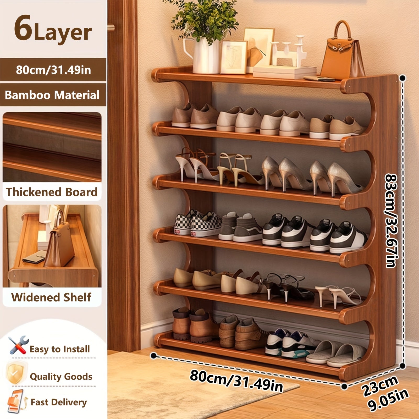 5/6 Tier Bamboo Shoe Rack Organizer Wooden Shelf Entryway Space Saving
