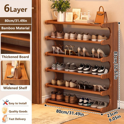 5/6 Tier Bamboo Shoe Rack Organizer Wooden Shelf Entryway Space Saving