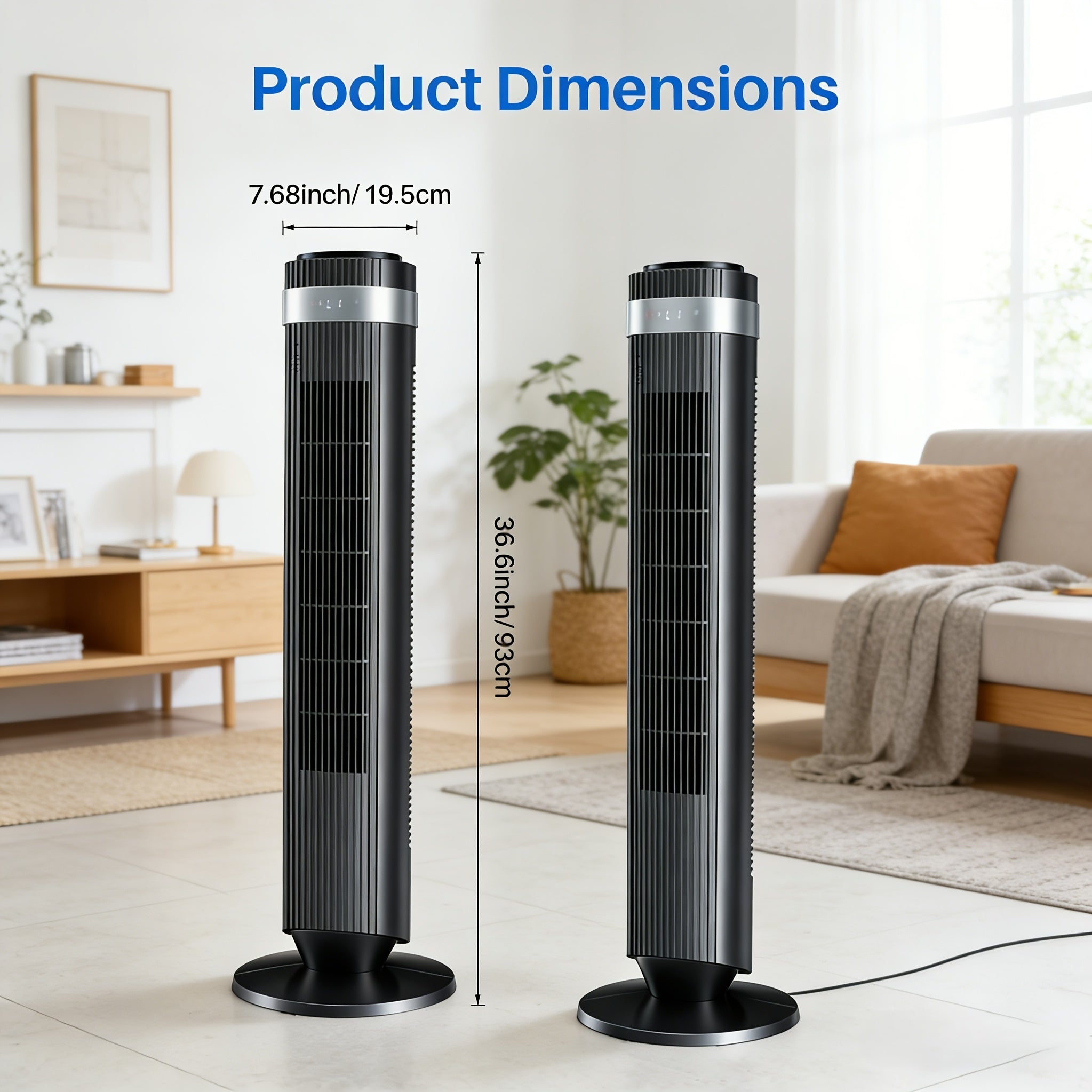 Tower Fan Bladeless 5 Speeds 4 Modes 64° Oscillating Quiet Remote 12H Timer