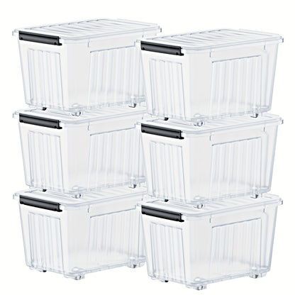 72QT Storage Box with Wheels & Lid – Stackable Heavy Duty Organizer 4-6-Pack