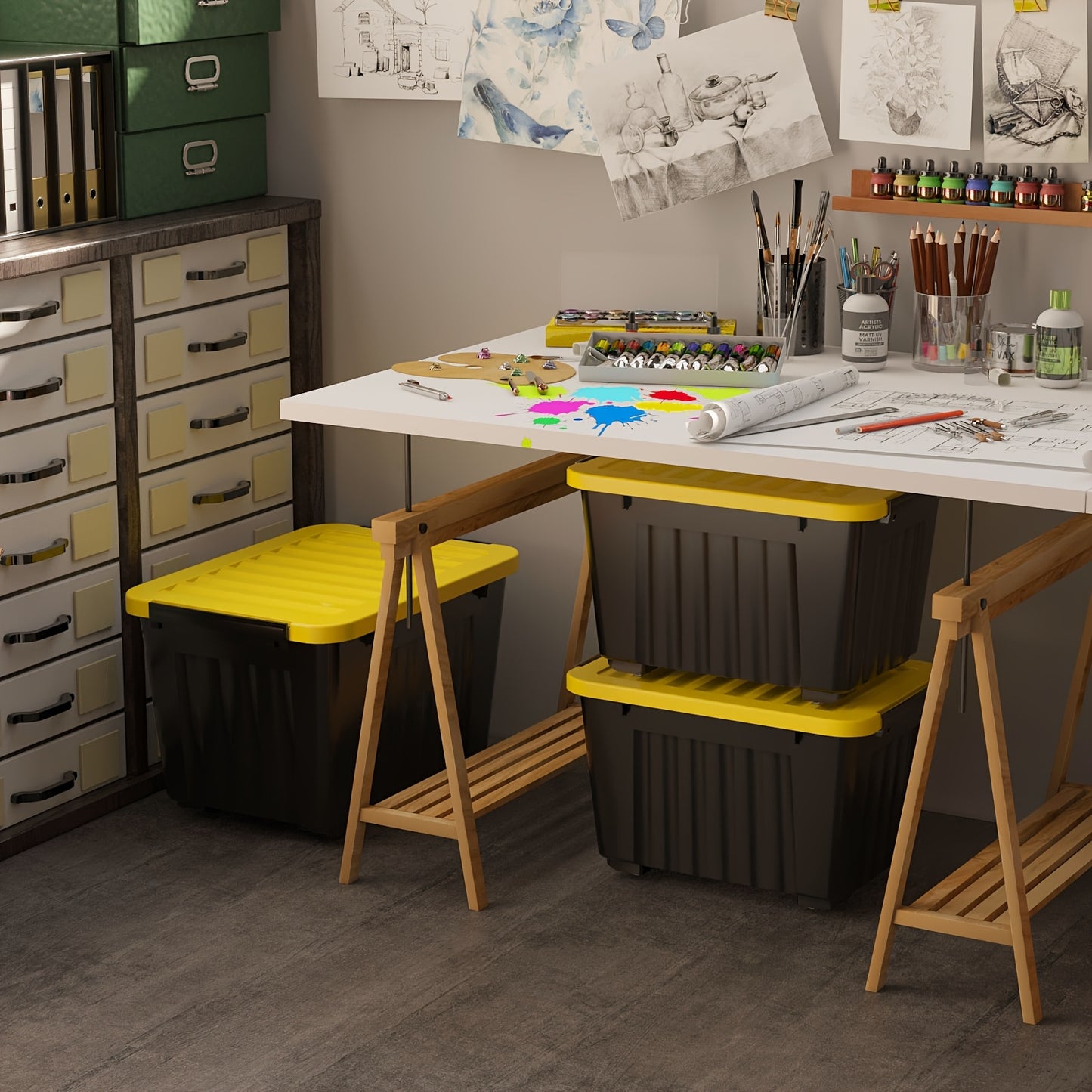 72QT Storage Box with Wheels & Lid – Stackable Heavy Duty Organizer 4-6-Pack