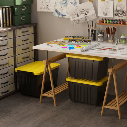 72QT Storage Box with Wheels & Lid – Stackable Heavy Duty Organizer 4-6-Pack