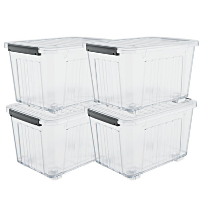 72QT Storage Box with Wheels & Lid – Stackable Heavy Duty Organizer 4-6-Pack