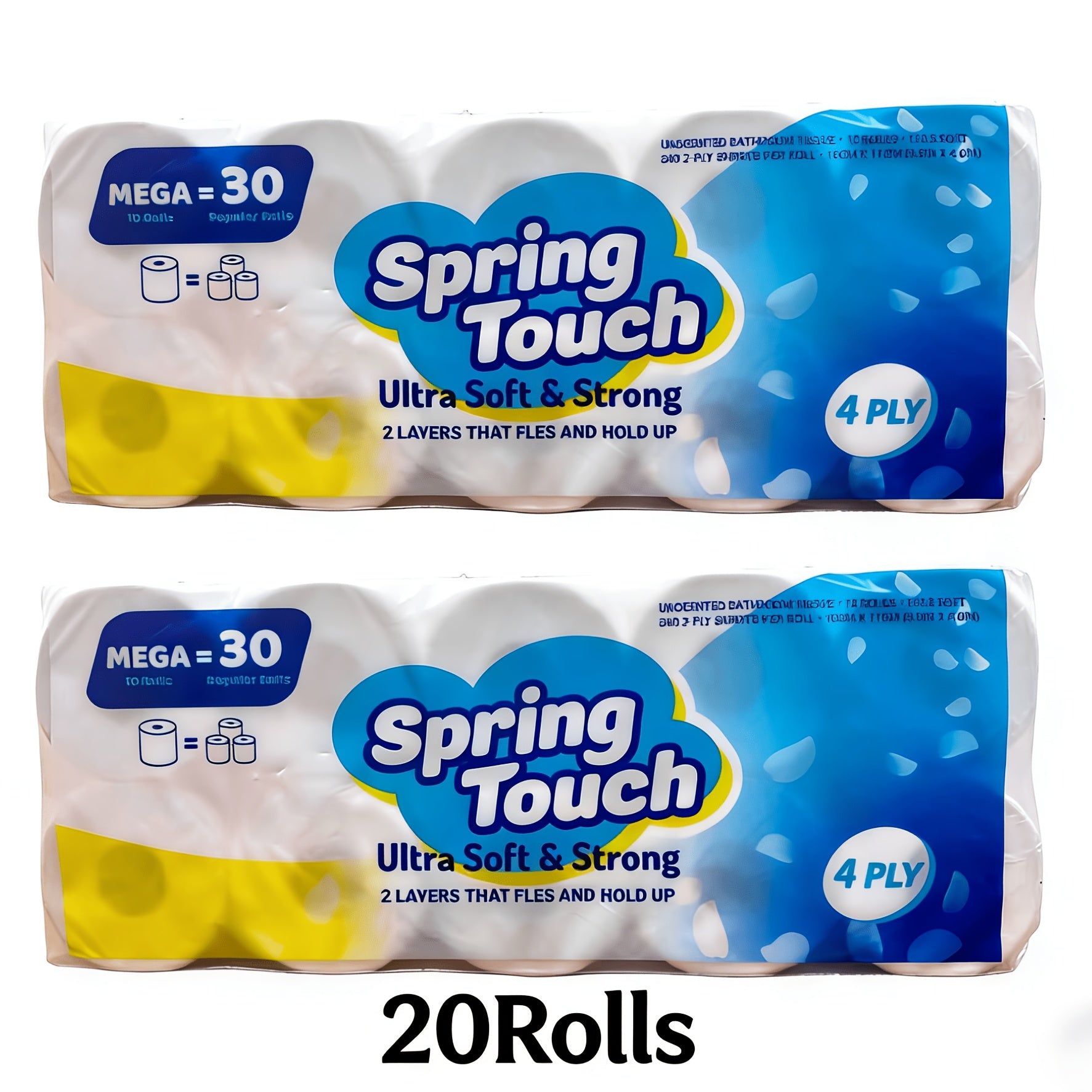 Spring Touch 4-Ply Toilet Paper Ultra Soft Strong Bath Tissue 10/20/30 Rolls Lint-Free