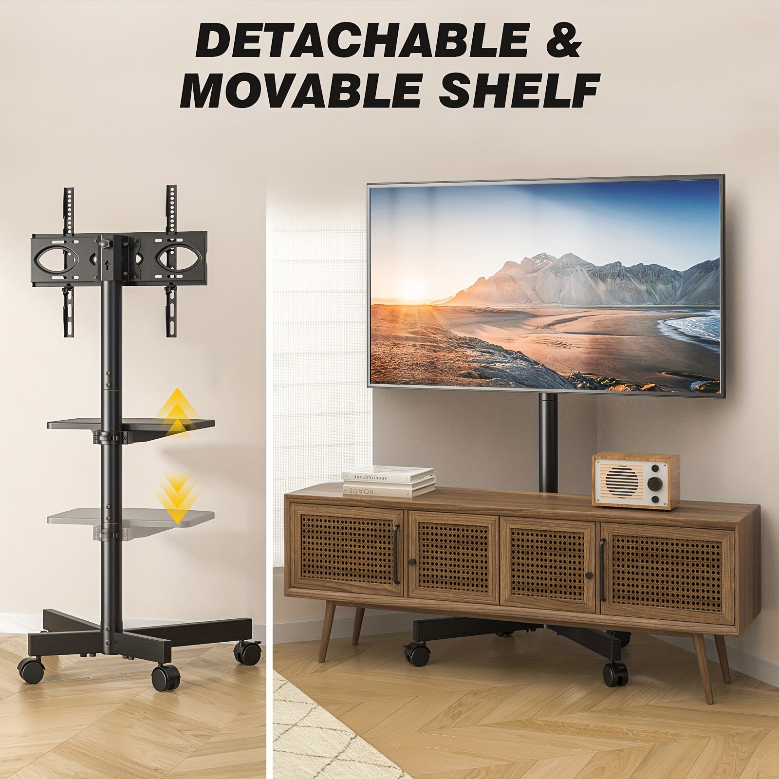 Mobile TV Cart Stand 23-60 Inch Rolling TV Stand w/ Shelf VESA 400x400 88lbs