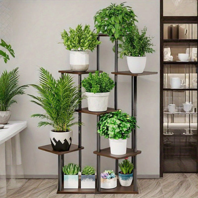 5-Tier Metal Plant Stand with Wheels, Rolling Indoor Outdoor Planter Shelf