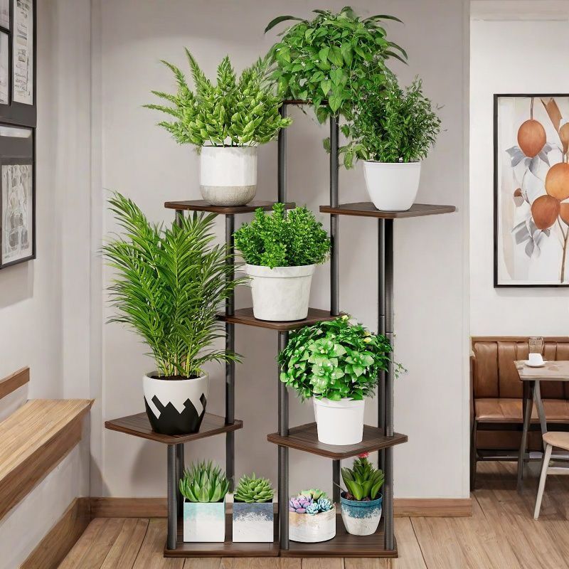 5-Tier Metal Plant Stand with Wheels, Rolling Indoor Outdoor Planter Shelf