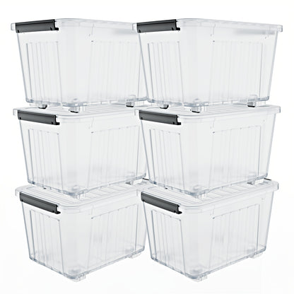 72QT Storage Box with Wheels & Lid – Stackable Heavy Duty Organizer 4-6-Pack