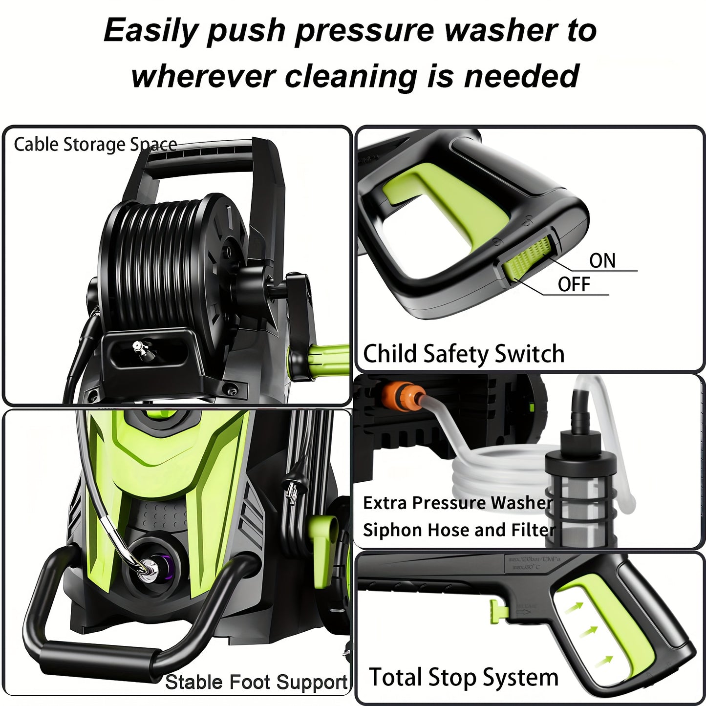 Electric Pressure Washer 4500 PSI 3.2 GPM w/ Foam Cannon Hose Reel