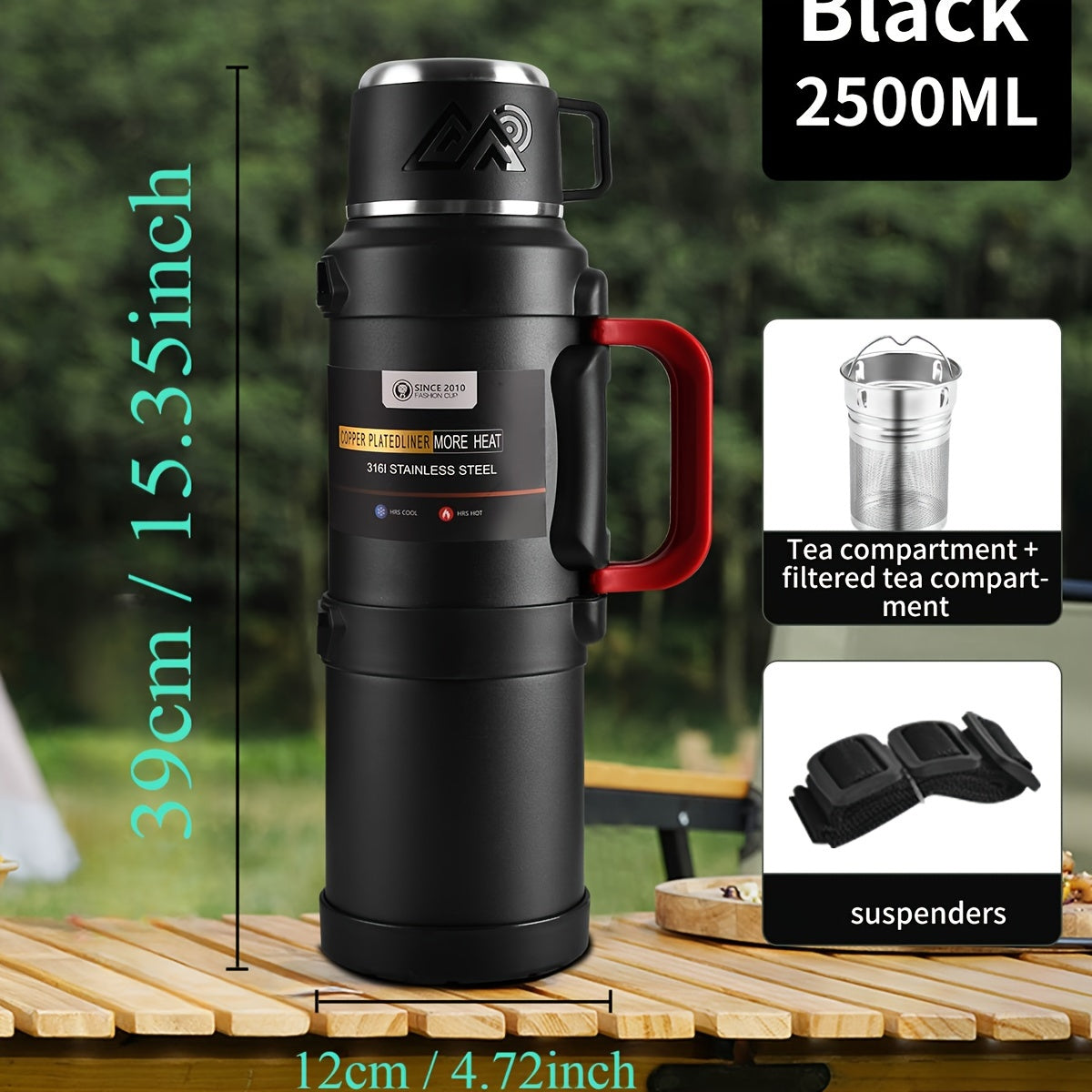 Multi-Size - Insulated Water Bottle Stainless Steel Thermos Mug Handle