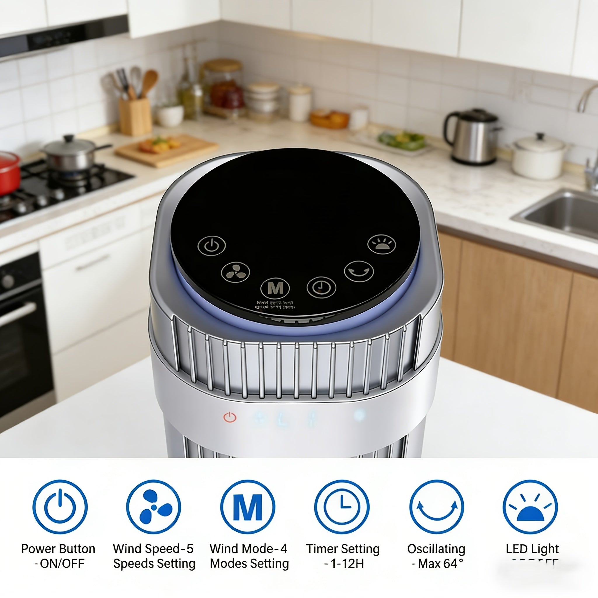 Tower Fan Bladeless 5 Speeds 4 Modes 64° Oscillating Quiet Remote 12H Timer