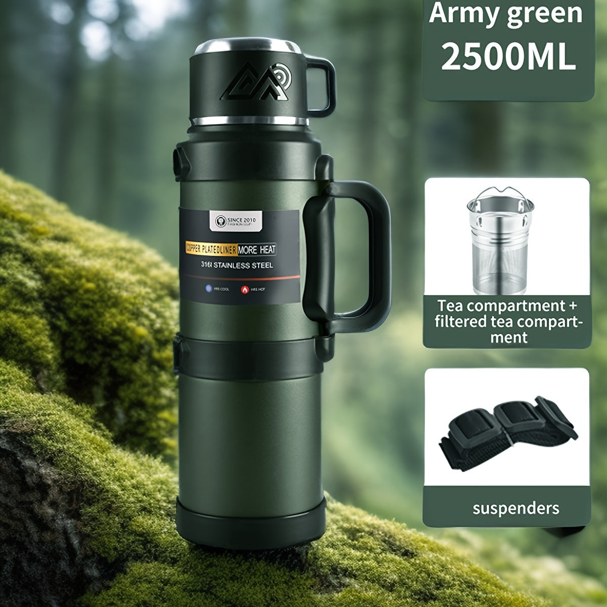Multi-Size - Insulated Water Bottle Stainless Steel Thermos Mug Handle