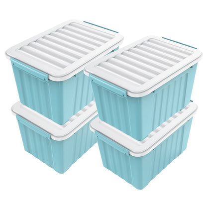 72QT Storage Box with Wheels & Lid – Stackable Heavy Duty Organizer 4-6-Pack