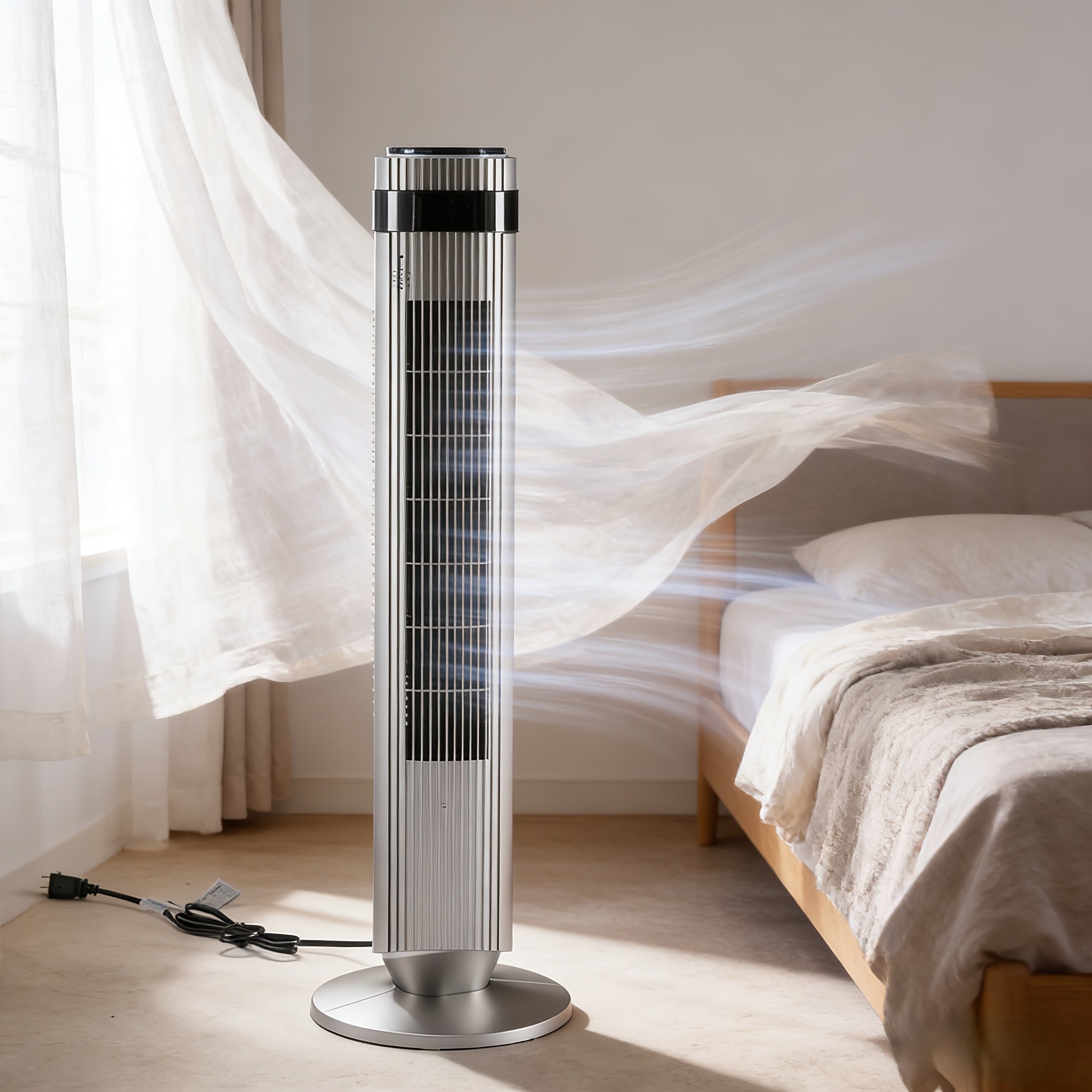 Tower Fan Bladeless 5 Speeds 4 Modes 64° Oscillating Quiet Remote 12H Timer