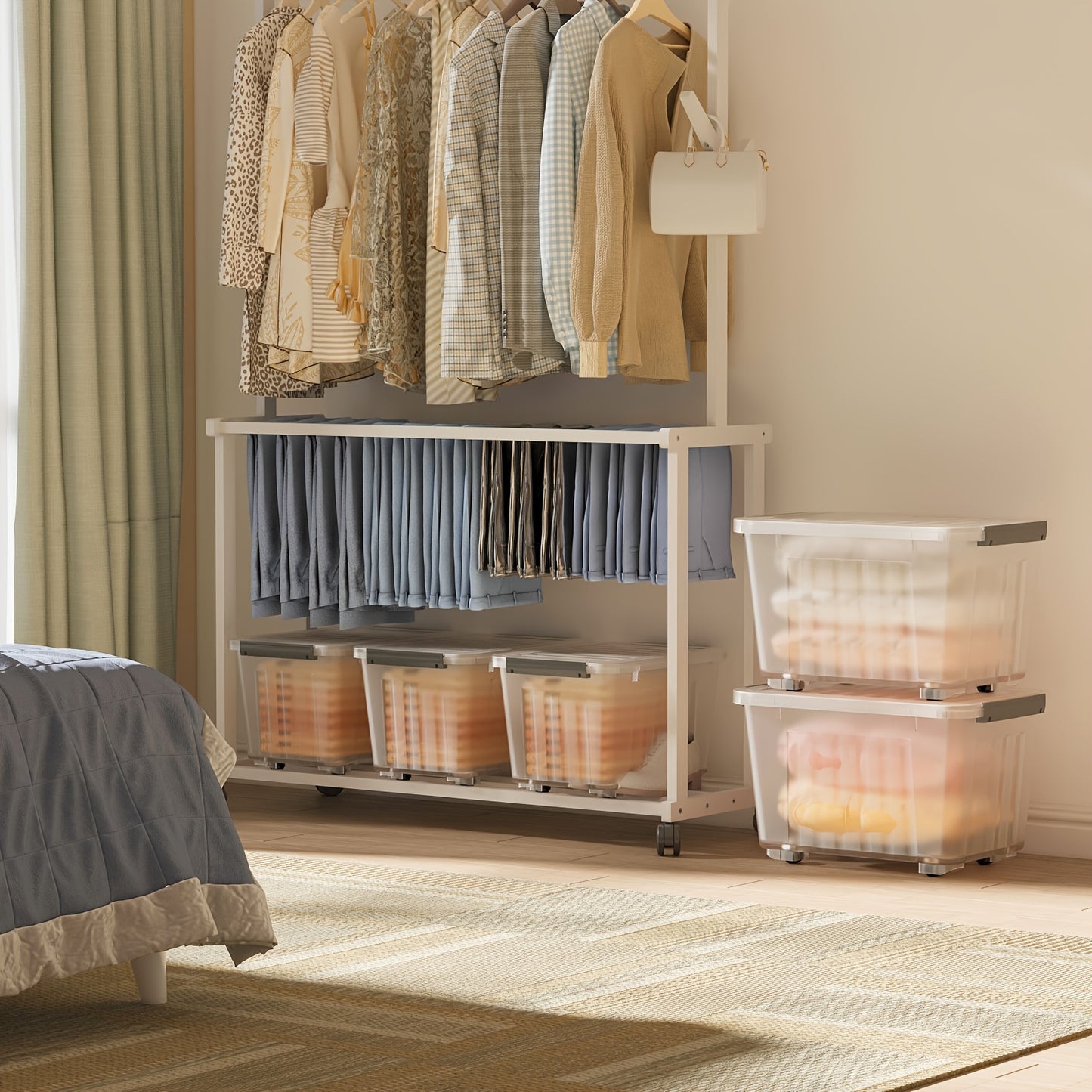 72QT Storage Box with Wheels & Lid – Stackable Heavy Duty Organizer 4-6-Pack