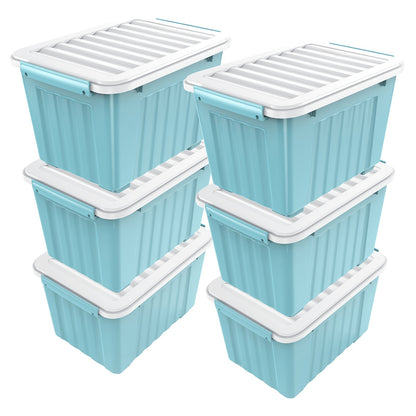 72QT Storage Box with Wheels & Lid – Stackable Heavy Duty Organizer 4-6-Pack