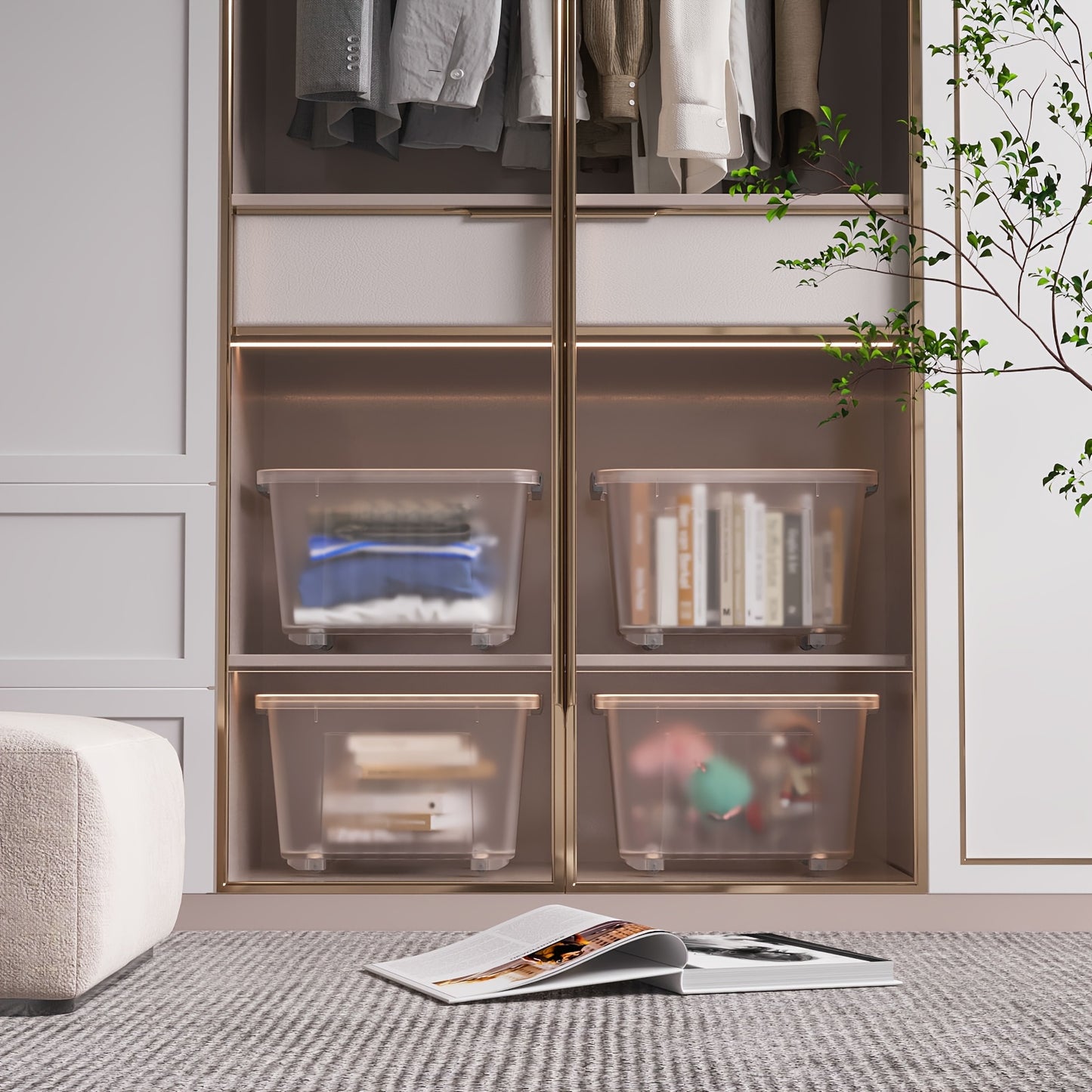 72QT Storage Box with Wheels & Lid – Stackable Heavy Duty Organizer 4-6-Pack