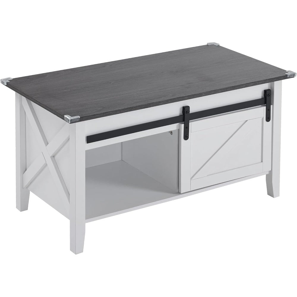 Lift Top Coffee Table 36" Farmhouse Rustic Wood Hidden Storage & Sliding Barn