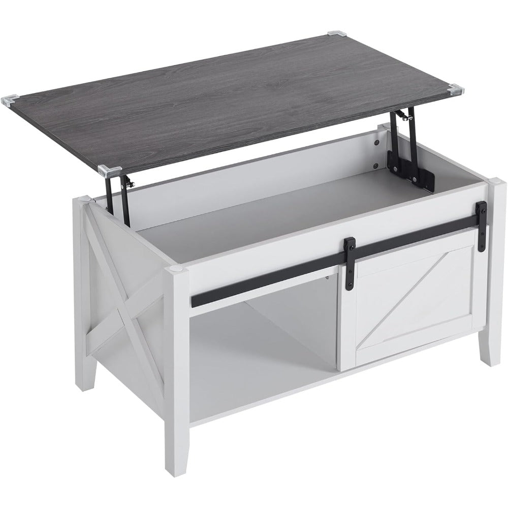 Lift Top Coffee Table 36" Farmhouse Rustic Wood Hidden Storage & Sliding Barn