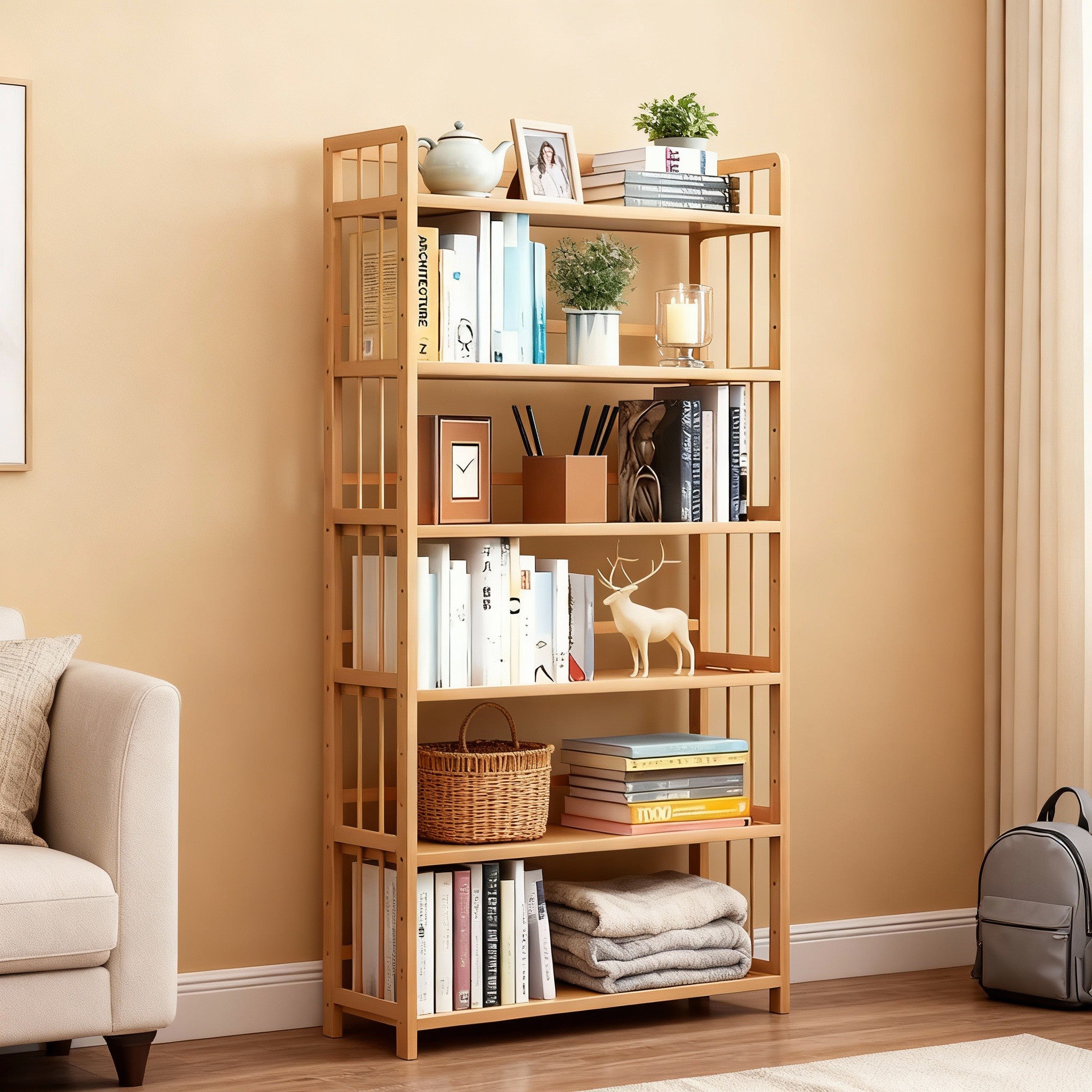 Tall Bamboo Bookshelf – Adjustable Shelves, Narrow Freestanding Storage Rack
