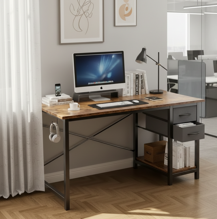 40/47 Inch Computer Desk with Fabric Storage Drawers, Modern Home Office Table