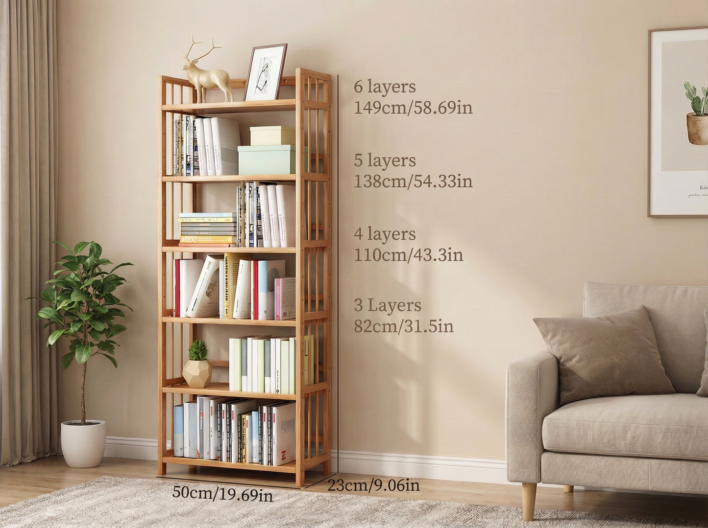Tall Bamboo Bookshelf – Adjustable Shelves, Narrow Freestanding Storage Rack