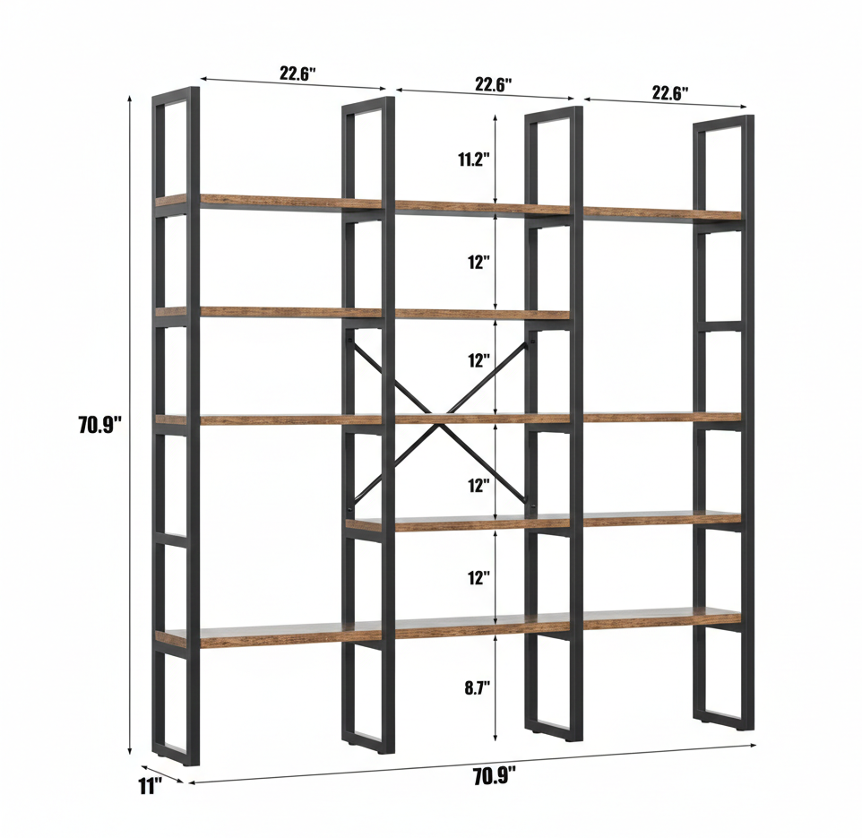 Industrial Bookshelf – /4/5/6/Triple-Tier Metal Storage Shelf