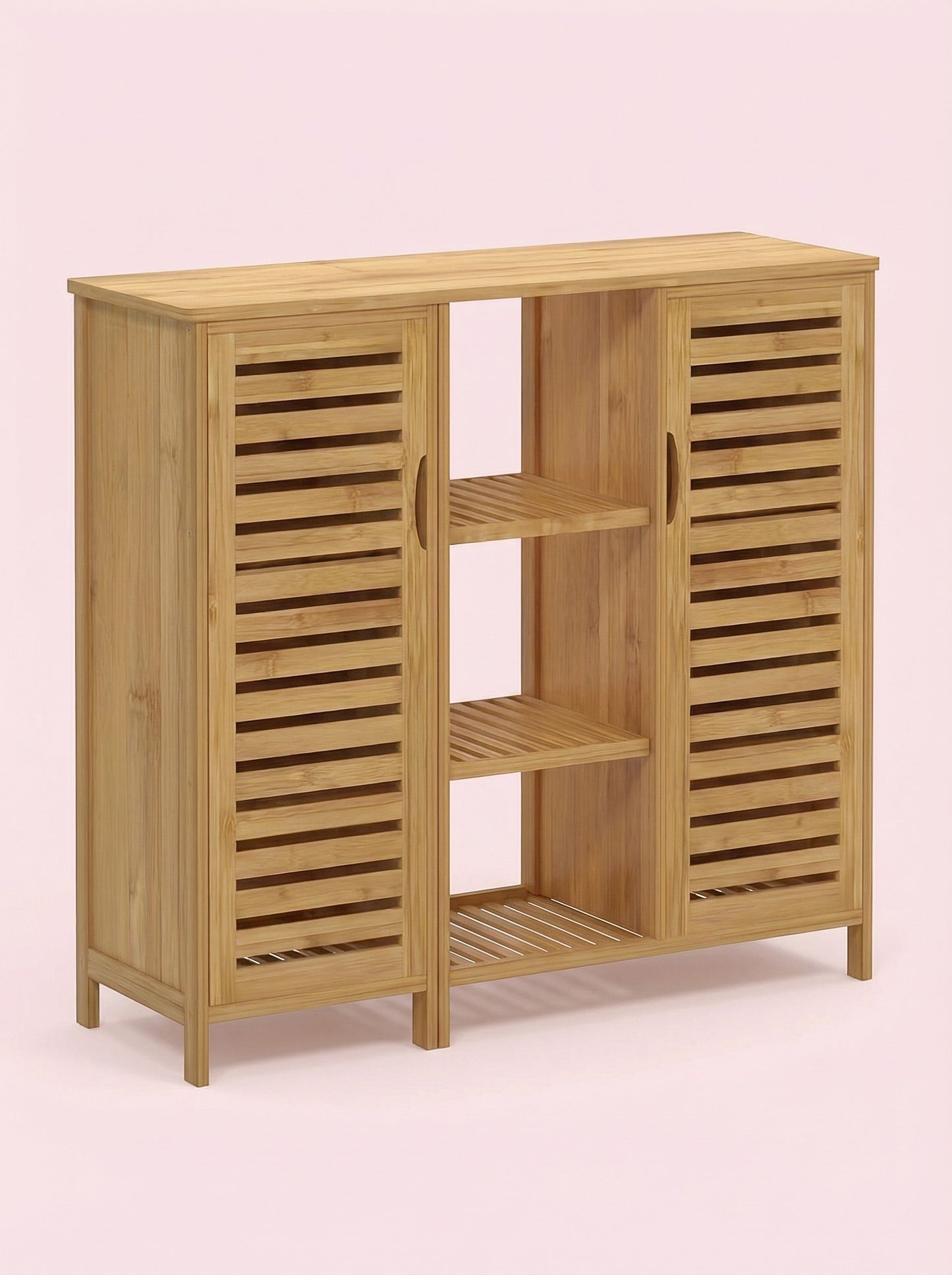 Bamboo 4 Tier Floor Cabinet with Doors, Freestanding Storage