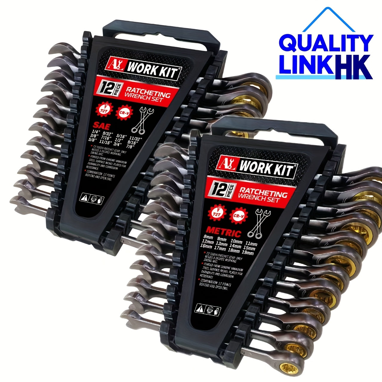 24PCS Ratcheting Wrench Set SAE Metric CR-V Steel Combination Spanner Kit